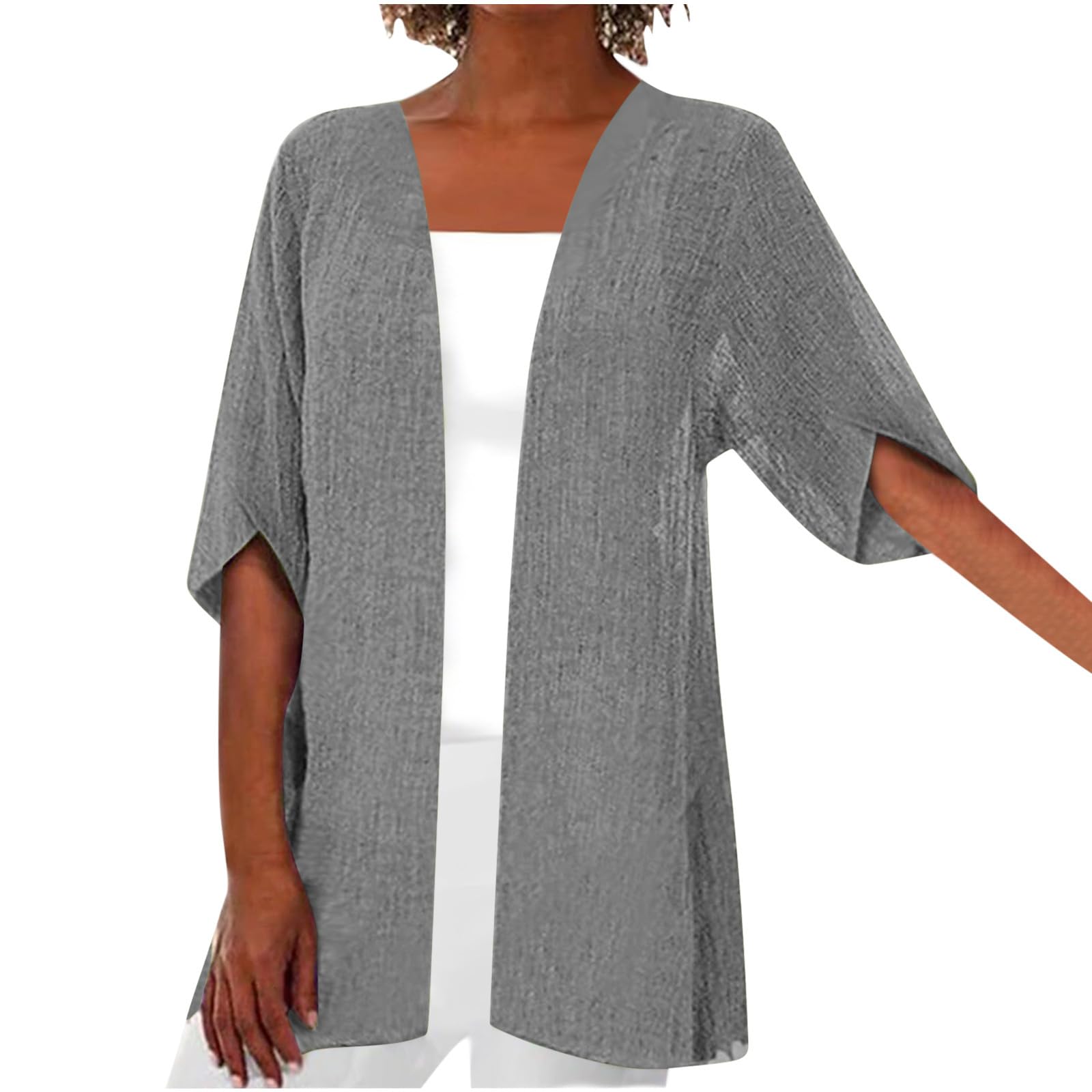 NUSGEAR 2023 Cárdigan Mujer Chaqueta Manga Corta Suelto Chal Cárdigan Moda Casual algodón Lino Camiseta Tops Color sólido Ligera Informal otoño Verano Cómodo Blusa Chaqueta Talla Grande