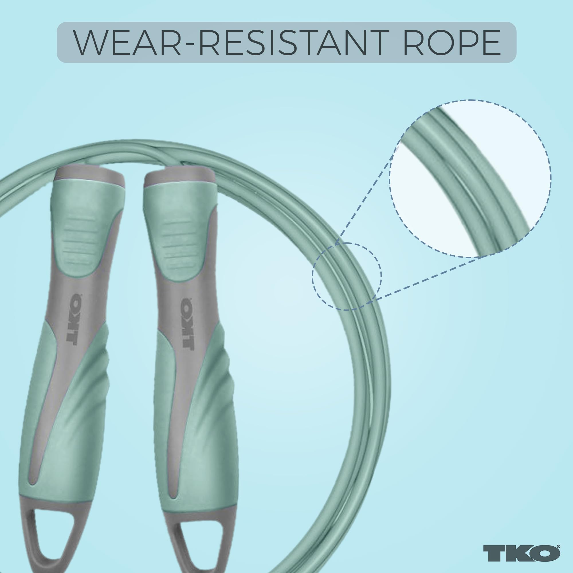 TKO Corde à sauter avec poignée ergonomique, corde à sauter en PVC sans nœuds, longueur réglable, cordes à sauter pour le fitness pour femme (menthe)
