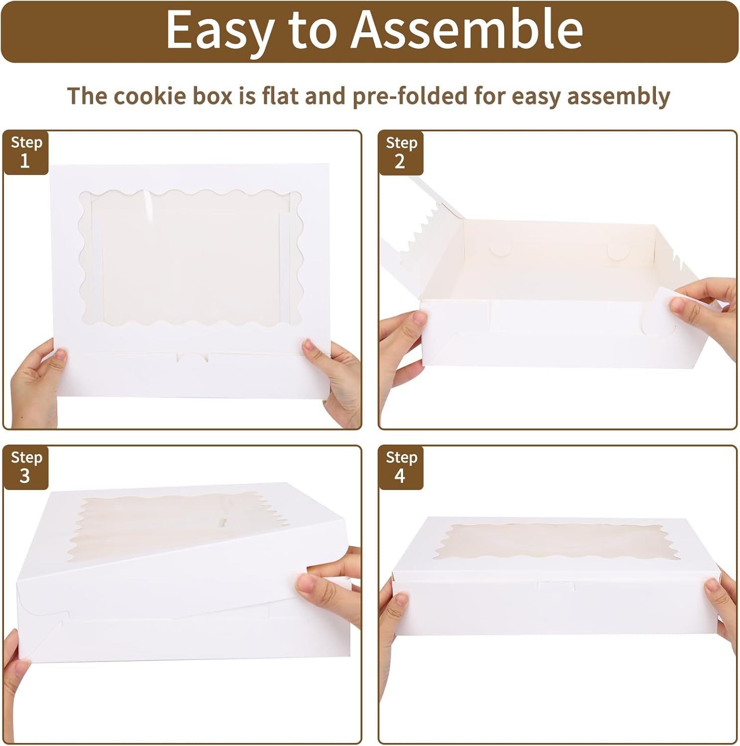 Moretoes 60pcs Cookie Boxes, 14x10x2.5 Inch Bakery Boxes with Window, for Donuts, Pies, Cakes, Muffins, and Pastries