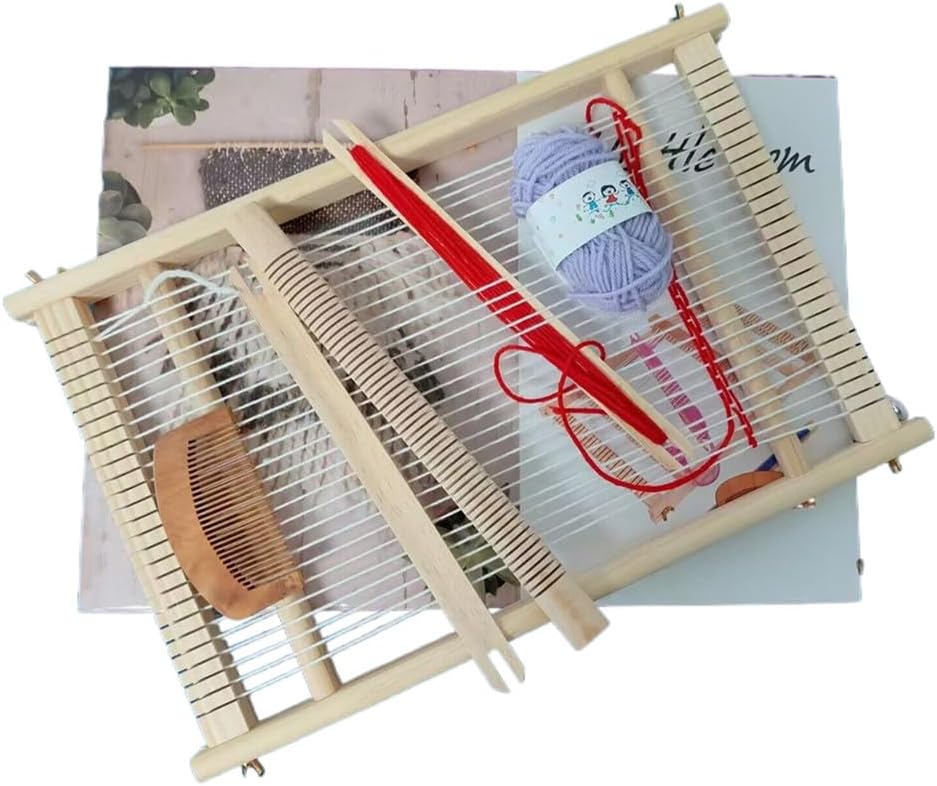 Wooden Craft Weaving Loom Kit, DIY Hand-Knitting Weaving Machine Tapestry Looms with Stick Bar, Large Weaving Frame to Handcraft Art for Beginners Experts, 10 by 15.7 Inch