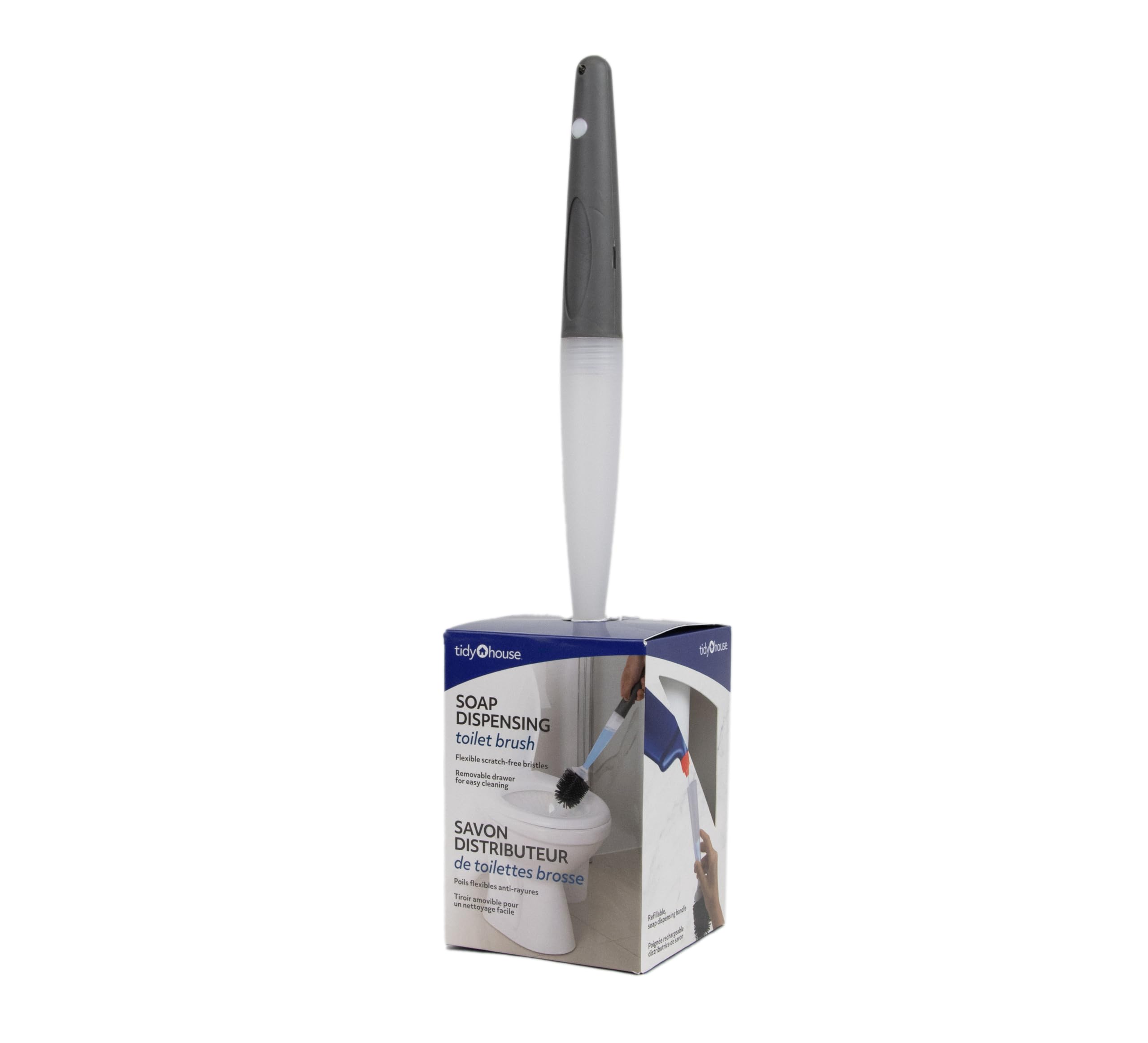 Soap Dispenser Toilet Brush — Leakproof, Refillable Built-in Soap Dispenser, Ventilated Holder, No-Drip Design