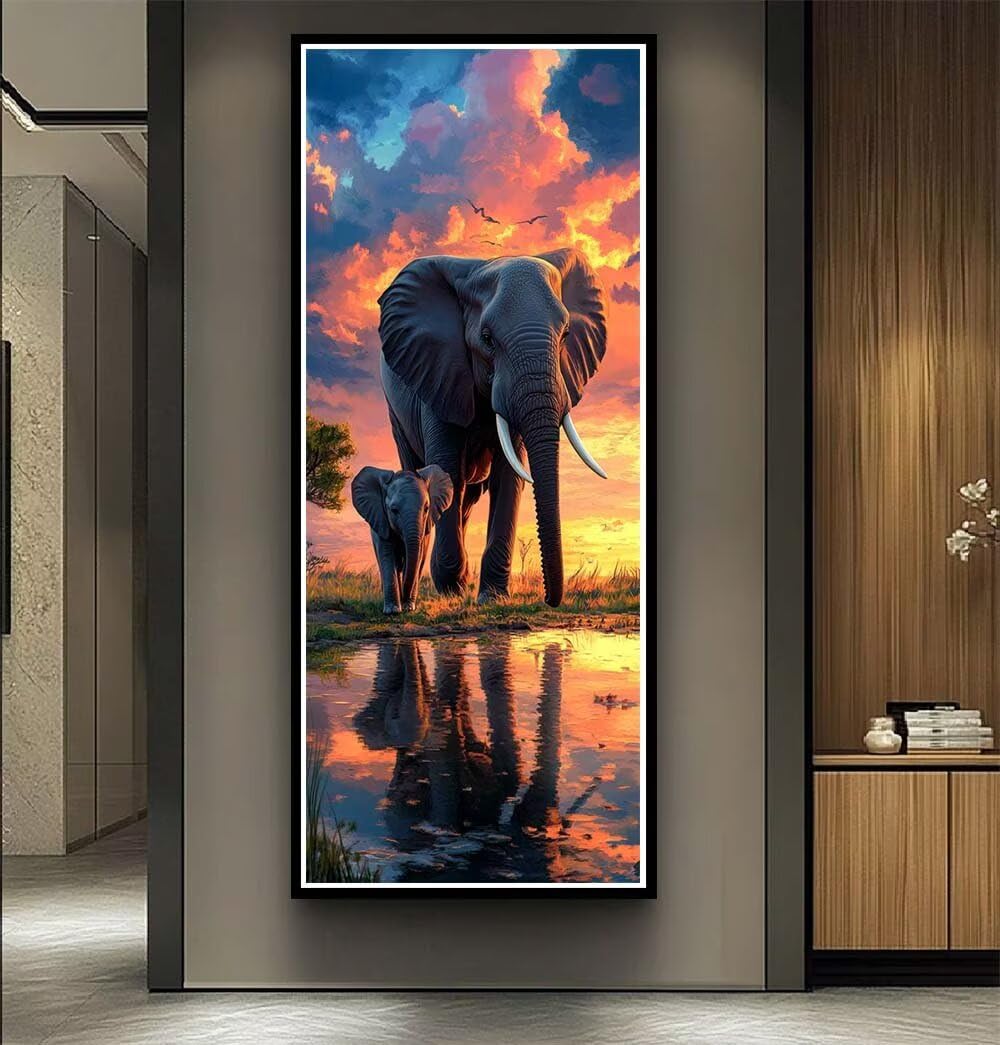 Animals Diamond Art Kits Adults Large 5D Elephant Diamond Painting Kits, DIY Full Drill Crystal Art Rhinestone Embroidery Cross Stitch Arts and Crafts for Adults 39.4x78.7 Inch/100x200 cm -LR1062