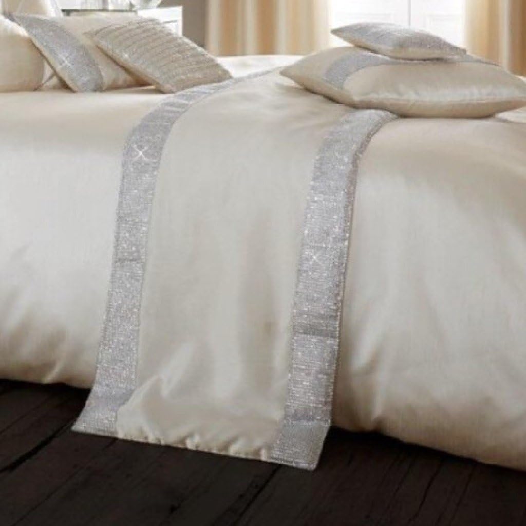 Oxy Quilted Bed Runner Fancy Diamante Luxurious Modern Bedding (Cream, Bed Runner Only)