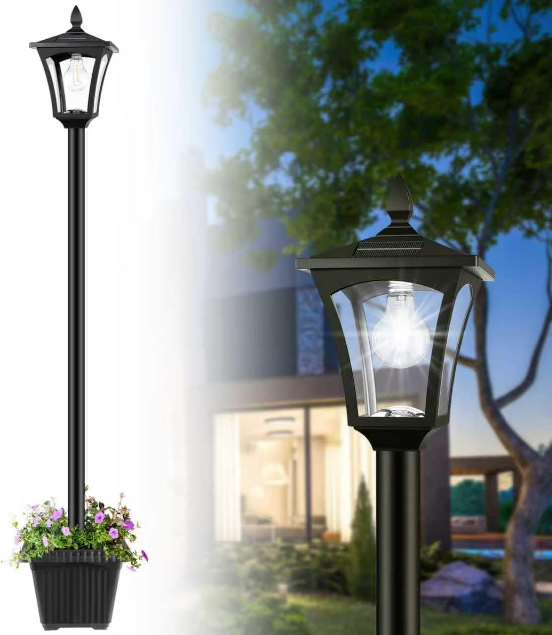 Derynome 72" Solar Lights Outdoor, 6000K Waterproof Solar Post Lamp Ligts with Planter, Dusk to Dawn Garden Lights for Backyard, Pathway, Patio,Lawn, Driveway Decor