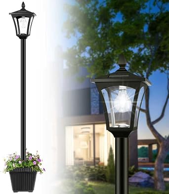 Derynome 72" Solar Lights Outdoor, 6000K Waterproof Solar Post Lamp Ligts with Planter, Dusk to Dawn Garden Lights for Backyard, Pathway, Patio,Lawn, Driveway Decor
