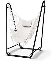 TOREVSIOR Hammock Chair with Stand - Heavy-Duty 350 lbs Capacity, Indoor/Outdoor Swing Chair with Cotton Hammock & Side Pocket