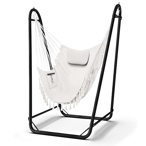 Hammock Chair with Stand,Heavy-Duty Hanging Chair with Stand, for Indoor Outdoor,Sturdy Swing Chair Stand Max Load 350 pounds(Hammock Chair Included)