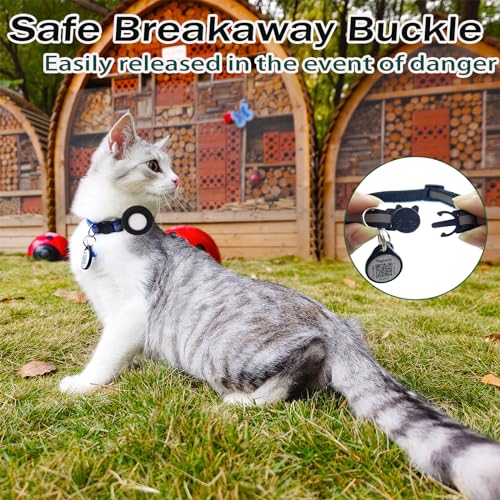 Smart ID tag&Airtag Cat Collar Breakaway with Bell,Reflective Kitten Collar with Apple Airtag Cat Collar Holder,Adjustable 7-12In,Safety Buckle for Girl Boy Cats,Pet Supplies,Accessories,Gifts(Pink) - Thumbnail 3