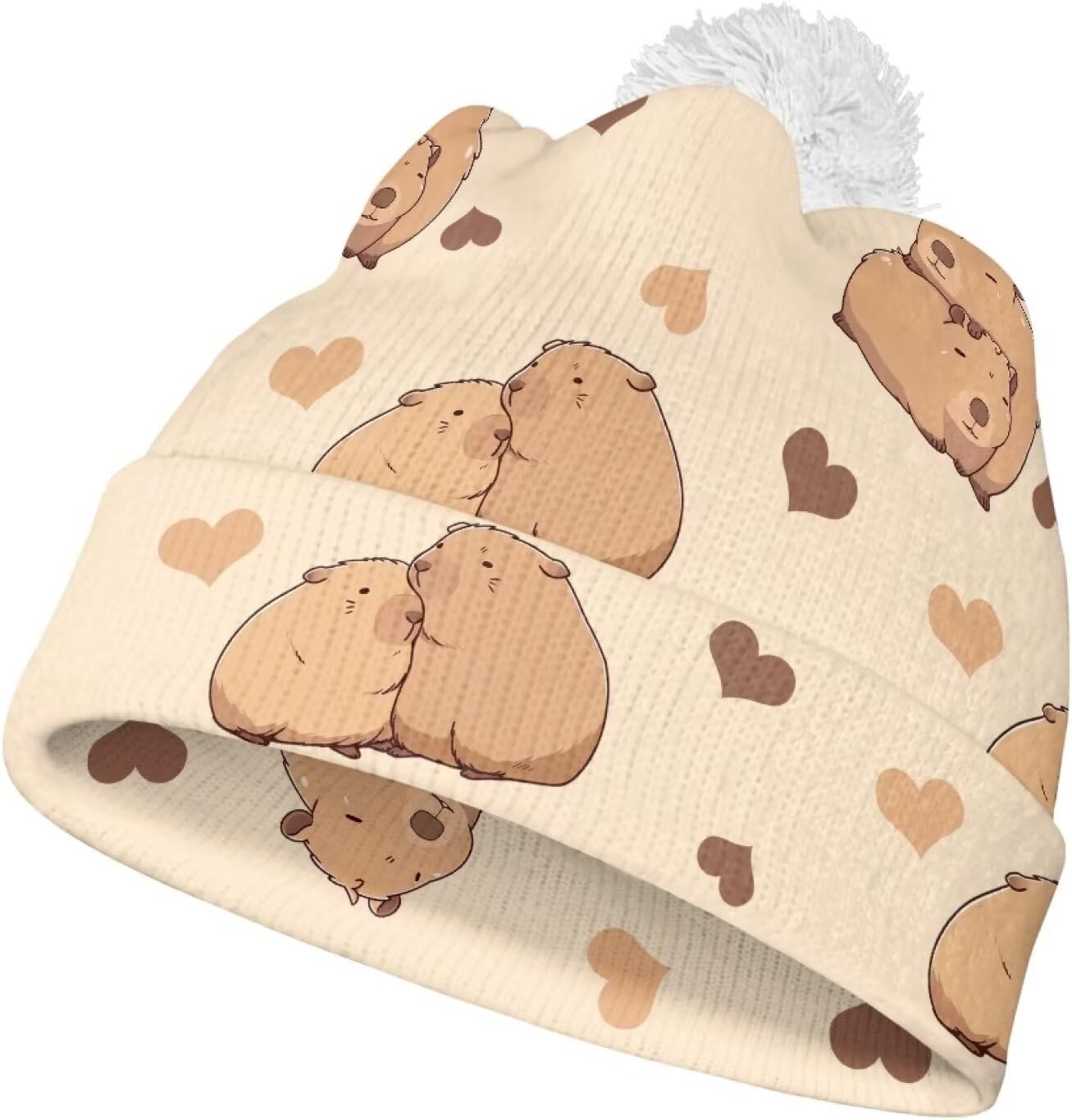 Kids Winter Beanie Hat with White Pompom, Fall Winter Casual Knit Warm Soft Cuffed Beanies for Boys Girls - Image 2