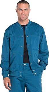 Cherokee Men Scrubs Jacket Workwear Core Stretch Snap Front Plus Size WW330, 5XL, Caribbean Blue