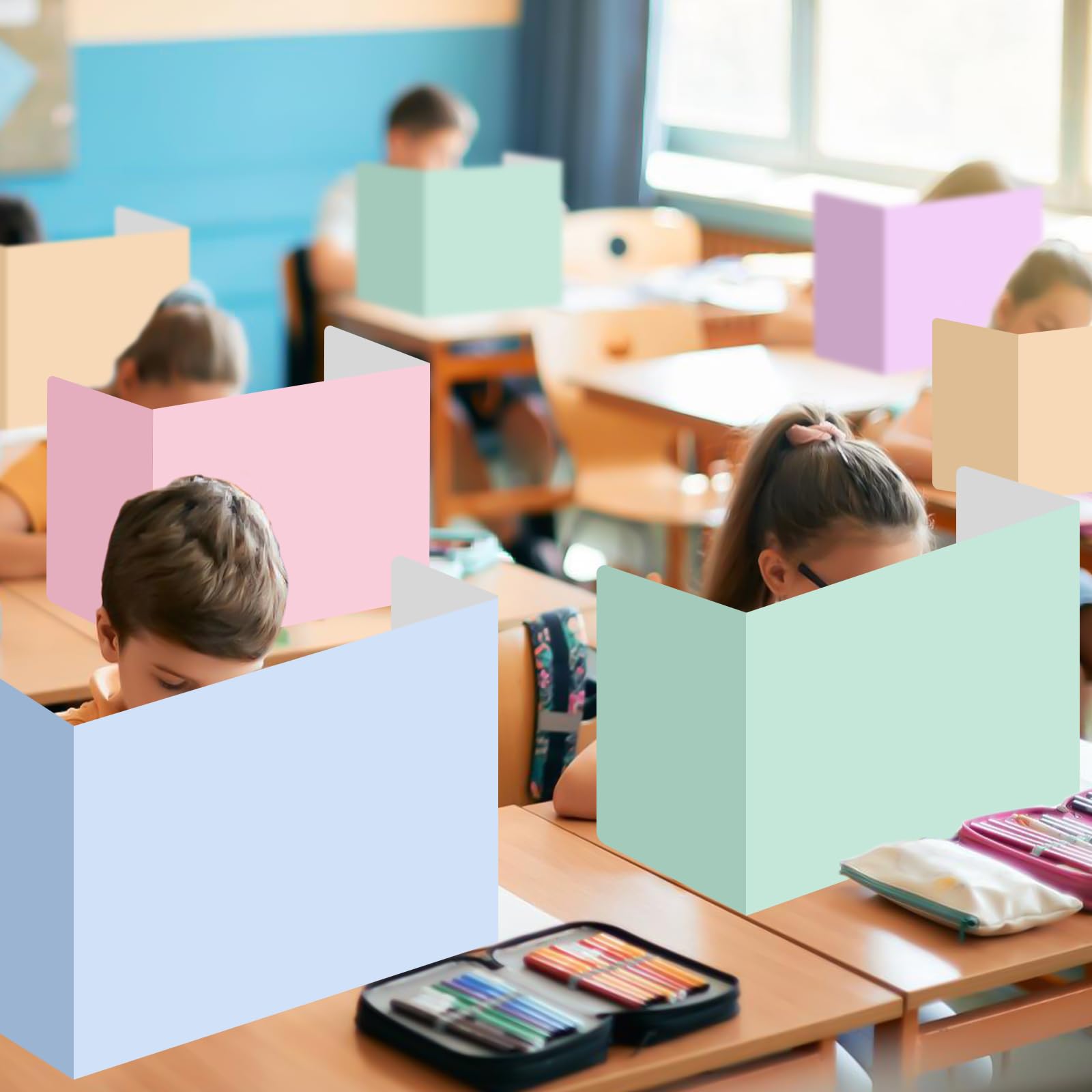 Set di 5 divisori colorati da scrivania, 40 x 30 cm, in cartone, per scuola, ufficio, studenti, aree di studio, biblioteca, pannelli per la privacy