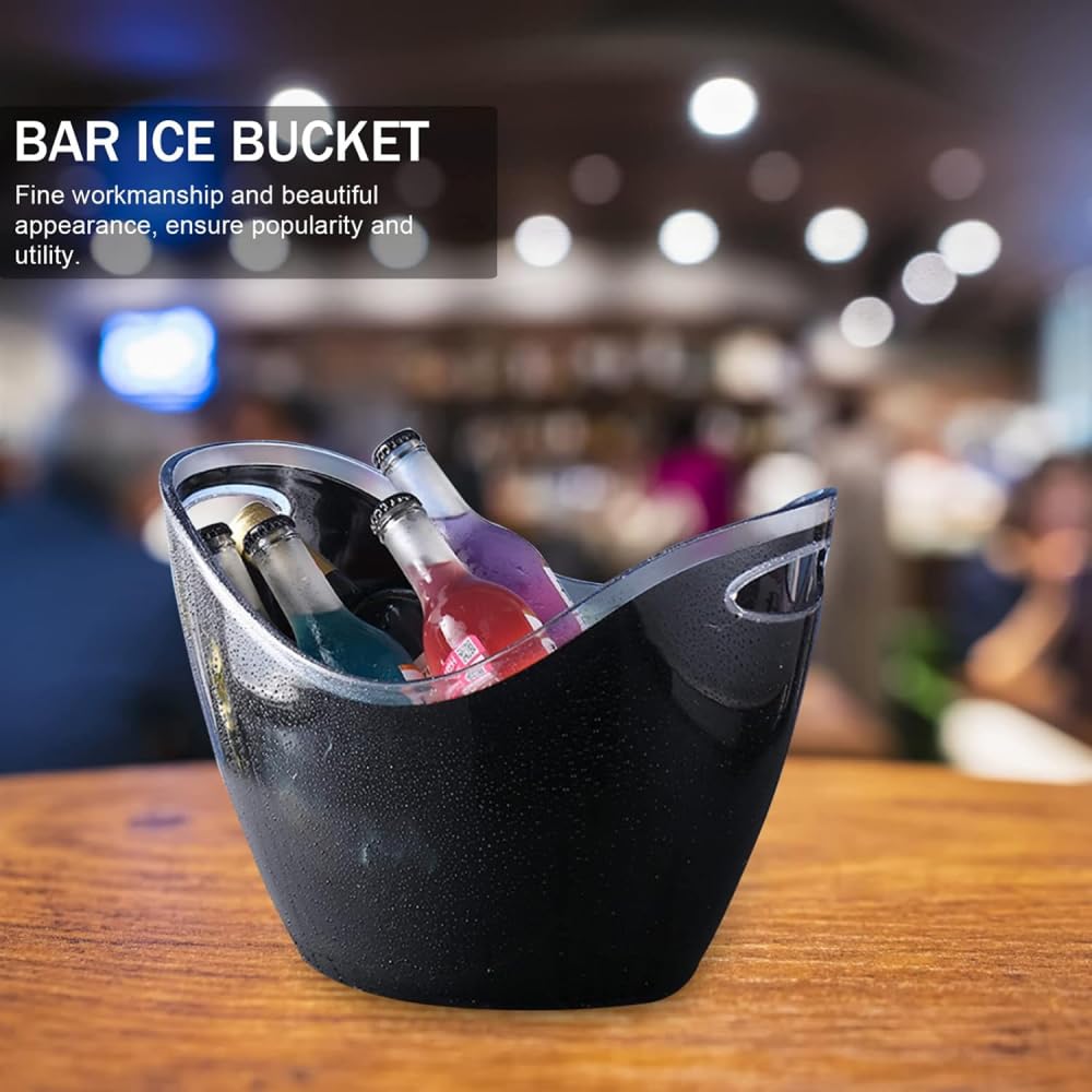Grande secchiello per il ghiaccio in acrilico da 4 l, per champagne, vino, cubetti di ghiaccio, mini secchiello nero per champagne, per club, bar e feste