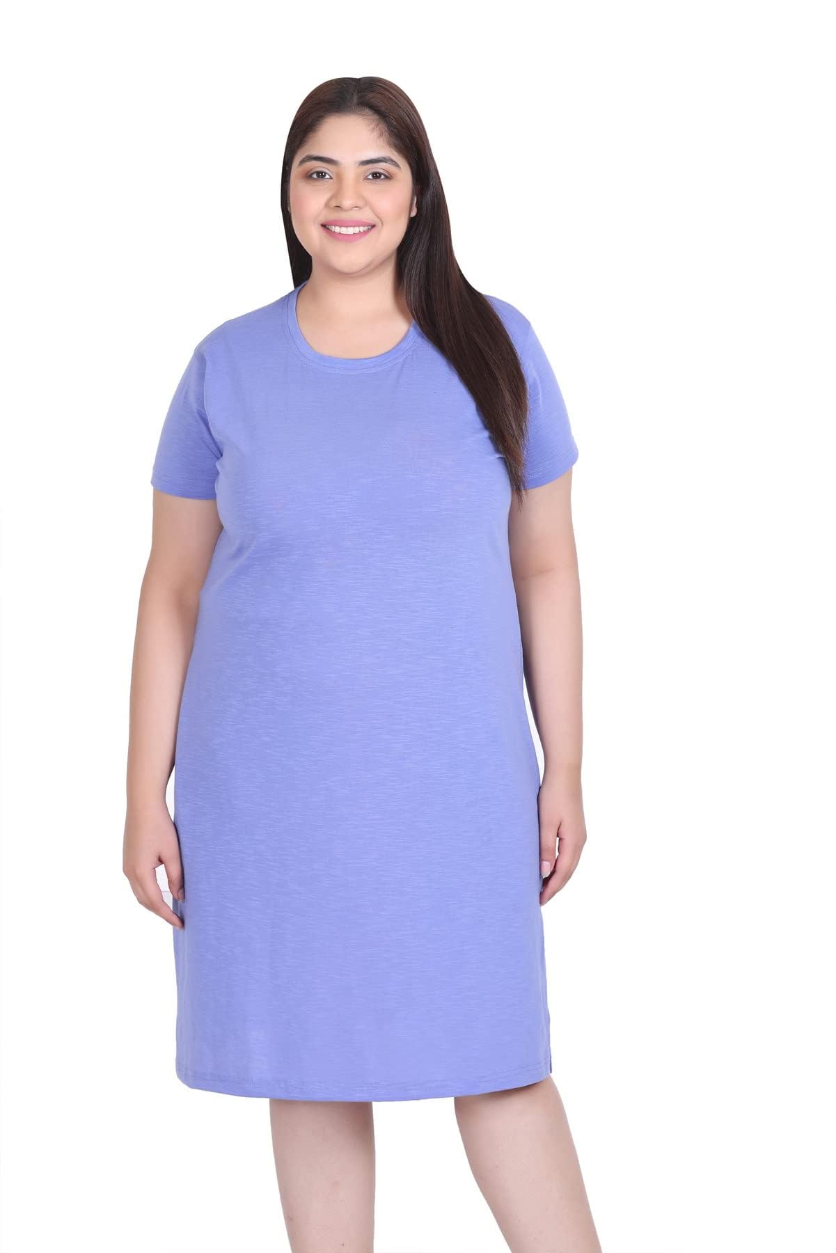 in love Women Cotton Plain Solid Plus Size Nighty Chemise,English Blue,3XL-picture-27