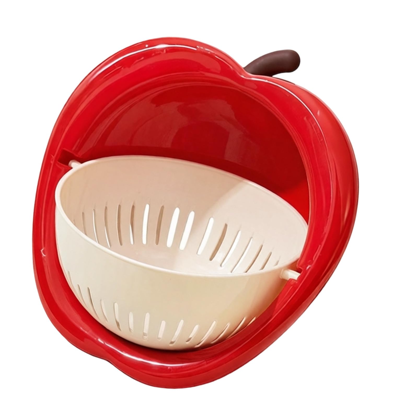 MALSSE Lovely Fruit Shape Double Layer Fruit Vegetable Drain Basket with Side Handle for Kitchen and Dining Table Large Capacity Colander
