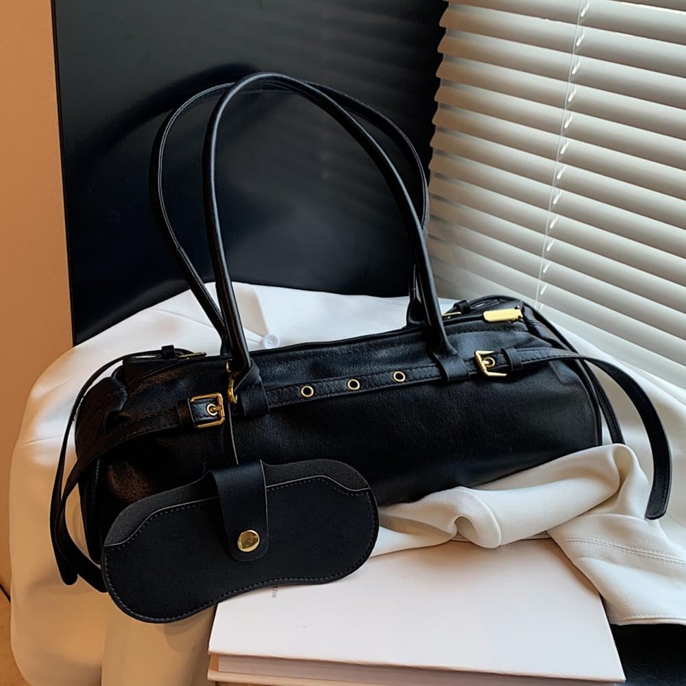 Boston Shoulder Bags for Women PU Leather Tote Bag Casual Bowling Bag Purse Retro Underarm Bag - Image 8