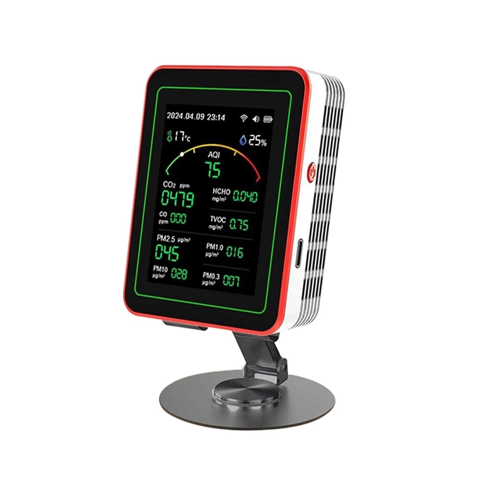 Rilevatore di gas, Rilevatore di qualità 'aria digitale domestico ricaricabile Tuya WIFI 15 in 1 CO2/CO/TVOC/HCHO/PM2.5/Temp/Umidità for la casa intelligente(Black White)