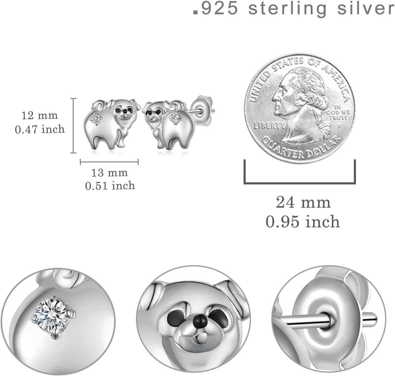 Pug Earrings Sterling Silver Dog Birthstone Earrings Pug Birthstone Gifts Jewelry for Women - Image 4