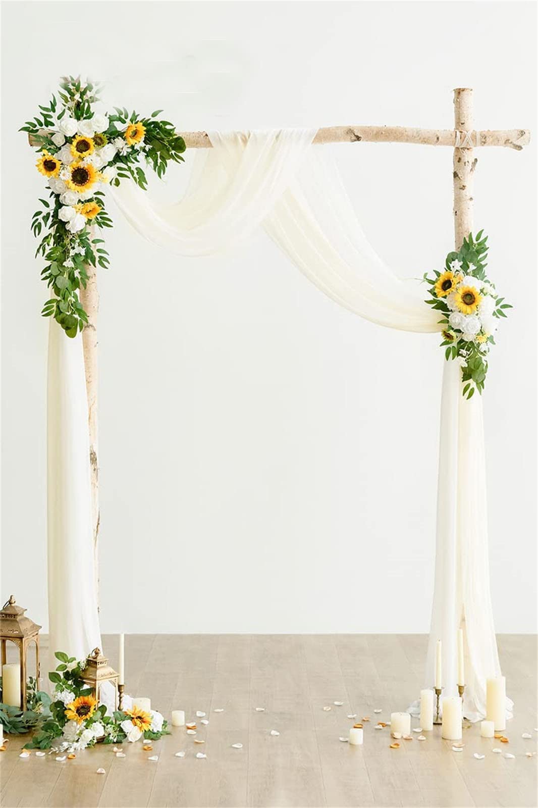 Kit Decorazione Floreale Per Archi Nuziali – 4 Pezzi: 2 Composizioni Di Fiori In Seta E 2 Tendaggi In Tessuto Rosa Polvere - 3