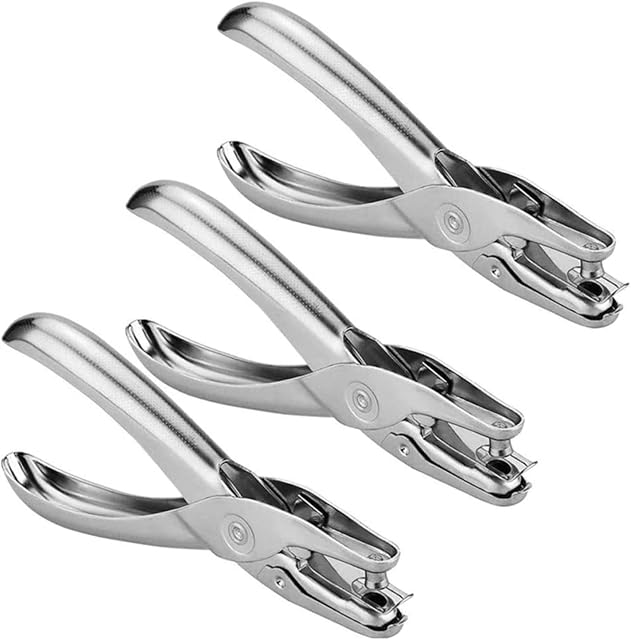 3Pcs Single Hole Punch Handheld Single Round Paper Plier Punch Puncher One Hole Chrome Metal Perforator for Paper Crafts Scrapbooking Card Gift Tags