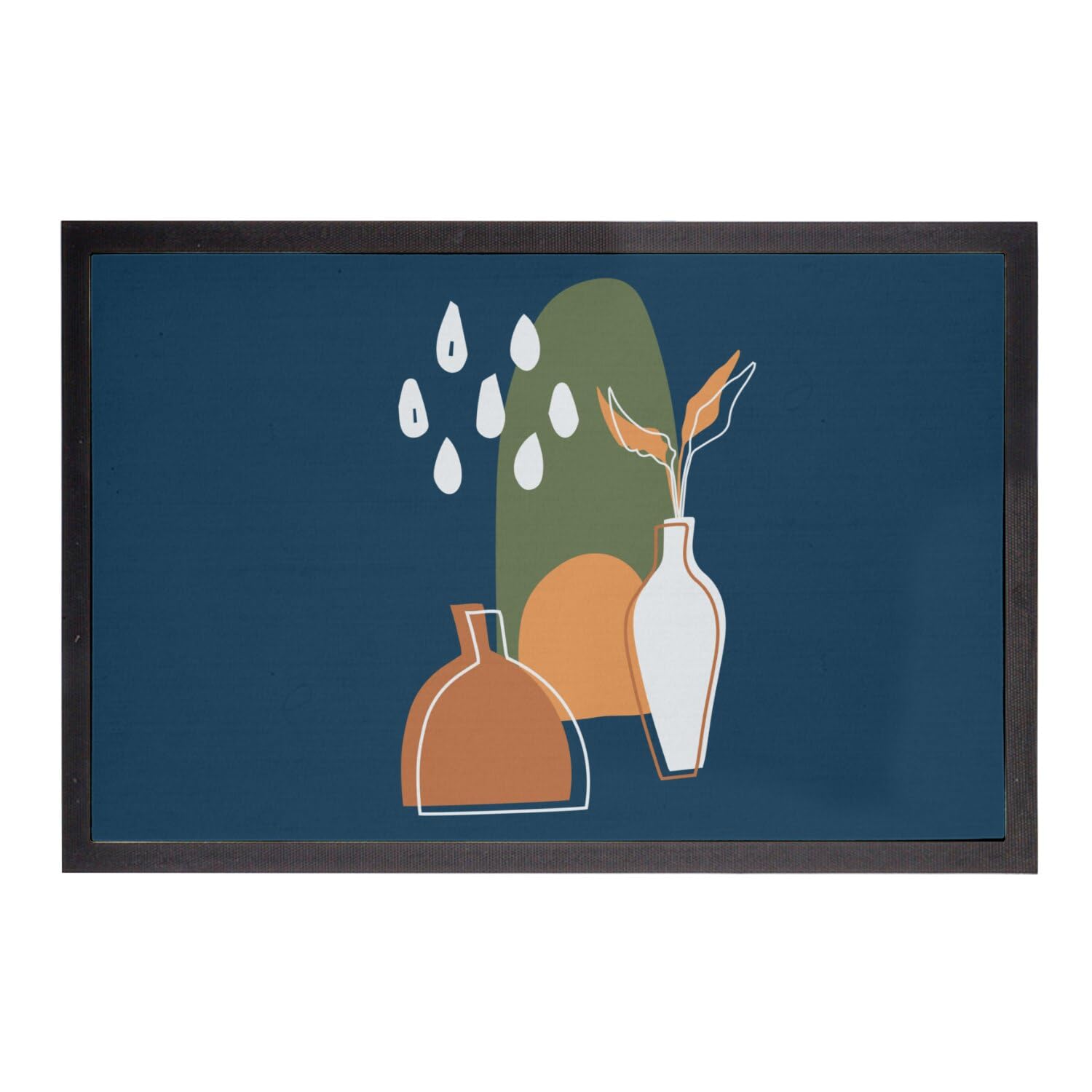 Paillasson bleu line art 75x50cm illustration poterie minimaliste