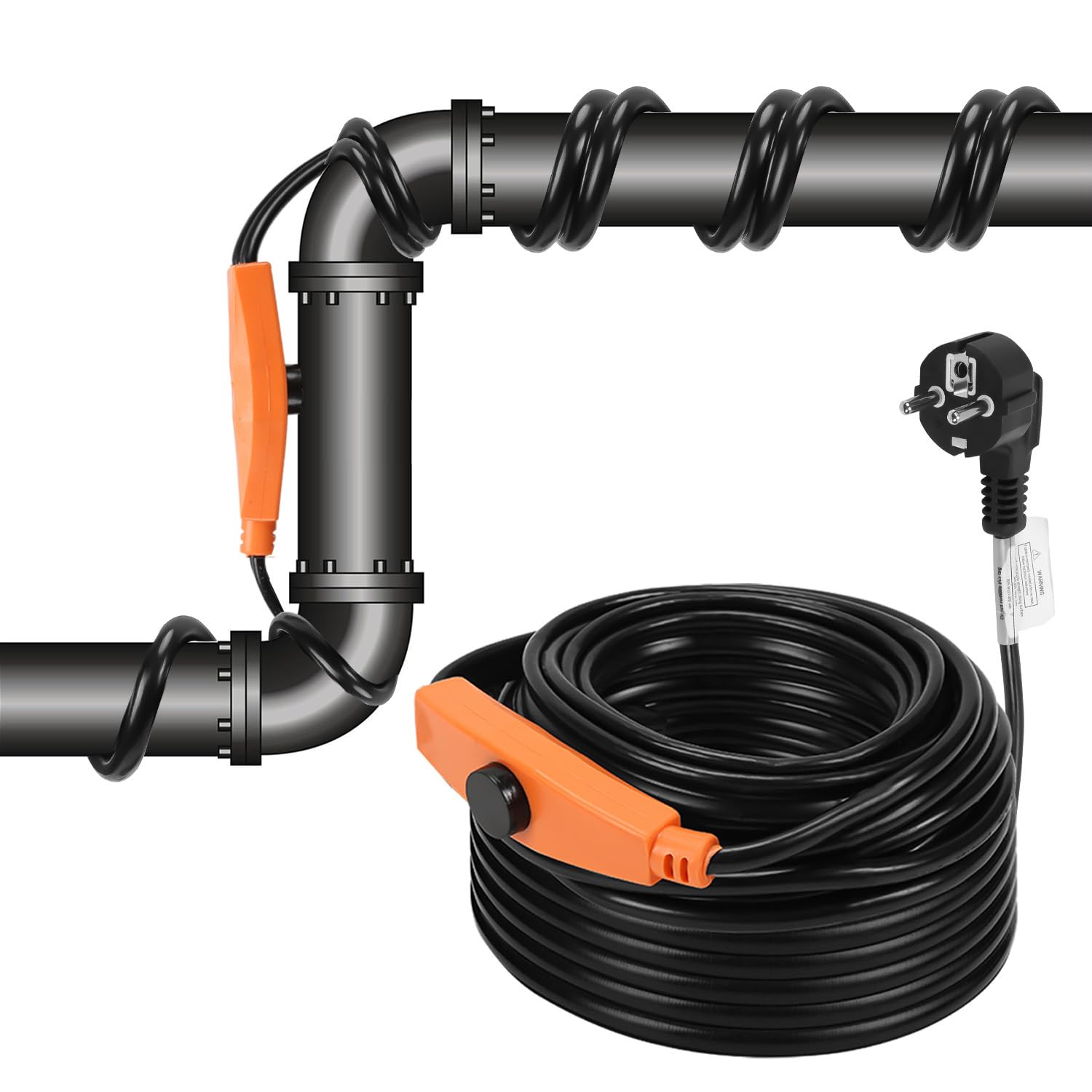 Fiqops - Cavo riscaldante antigelo con termostato 18 m, 288 W, 230 V, IP68, cavo di protezione antigelo per riscaldamento tubi con interruttore automatico, nastro riscaldante per tubazioni domestiche