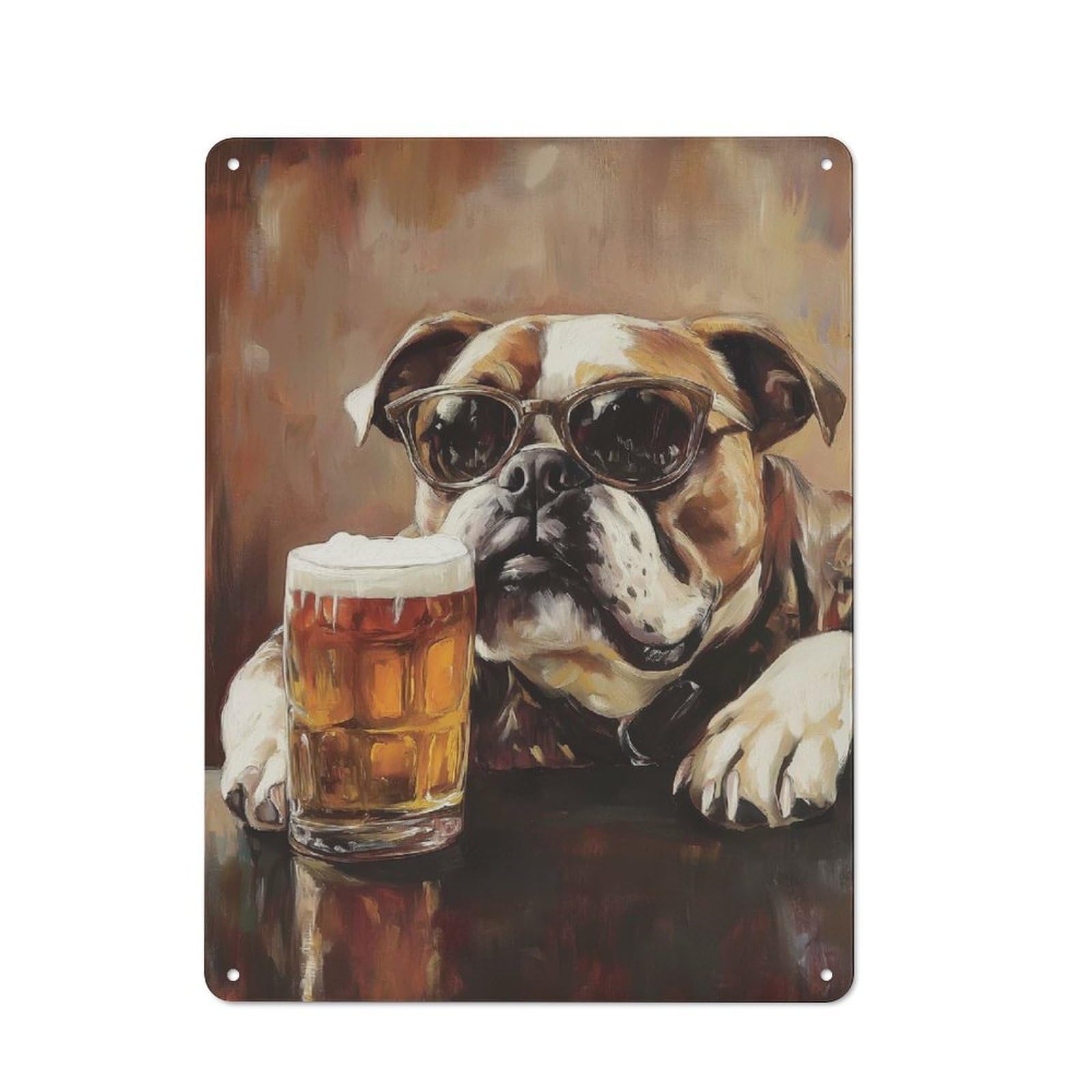 Junmoney Style-15 Workshop Style Cool Bulldog With Beer Painting Tin Sign 40X30cm, Industrial Wall Art For Garage, Hobby Room, Office Or Man Cave