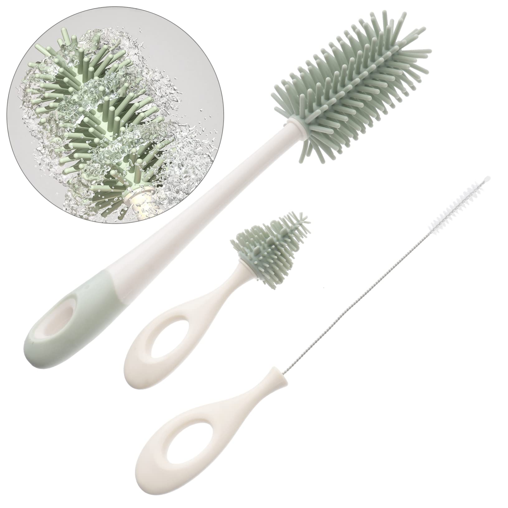 2pezzi Spazzole Per Pulizia Biberon Silicone Con Manico Per Bottiglie e Contenitori Con Angoli Difficili Da Raggiungere Verde