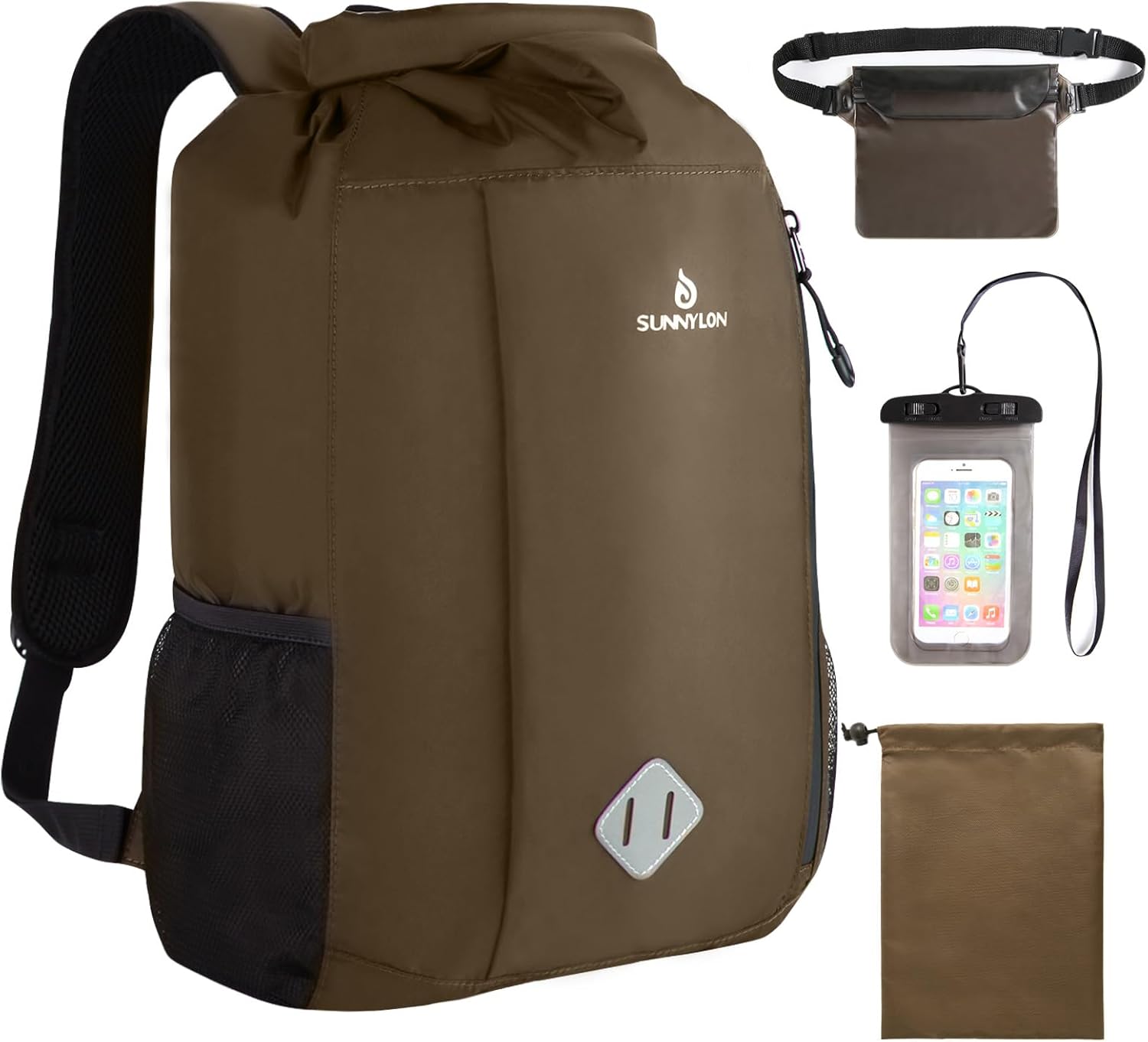 Dry Bag Backpack, 20 L Dry Bag Waterproof with Waist Pouch and Phone Case,Dry bag for kayaking,Marine dry bag for Kayaking, Beach, Rafting, Boating, Hiking, Camping and Fishing (Coffee)