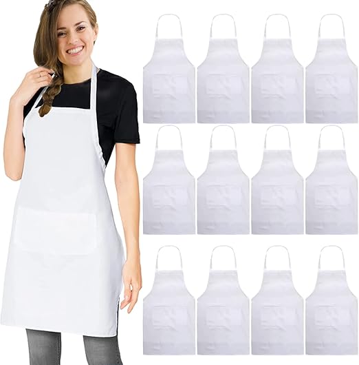 multifuns 12 pcs White Aprons Bulk Waterdrop Resistant for