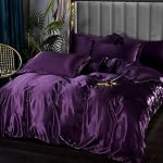 Ensemble de literie satinée Queen Deep Purple Silk Comme Satin Couvercle Couleur Luxury Soft Comforter Couture Adultes Chambre Décor Chic Luxueux Coupe de lit soyeux Zipper (1 Couverture de couettes + 2 Cas d'oreiller)