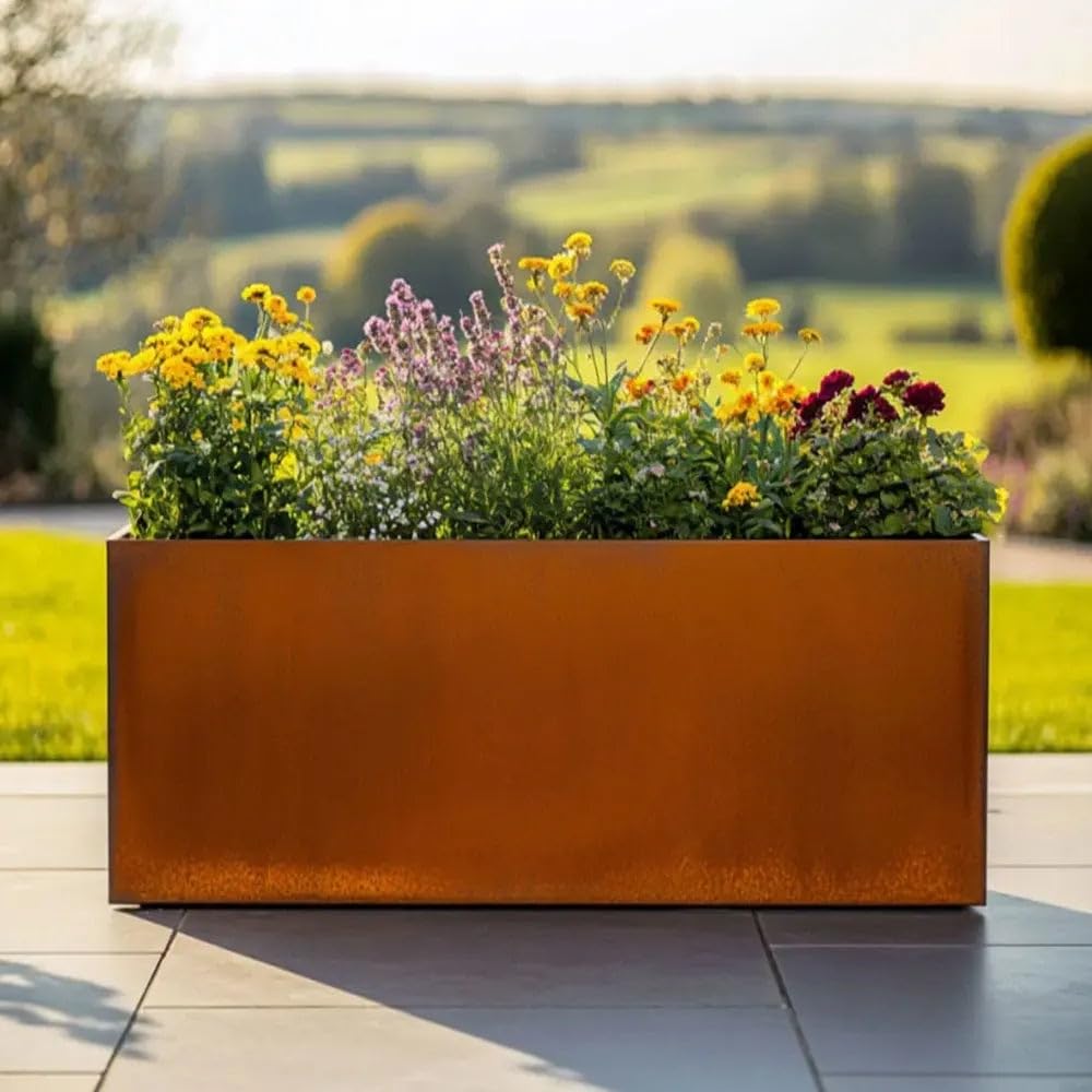 Tulipy Corten Steel Trough Planter With Liner | Pre Rusted | Flatpacked (L100cm X W50cm X H50cm)