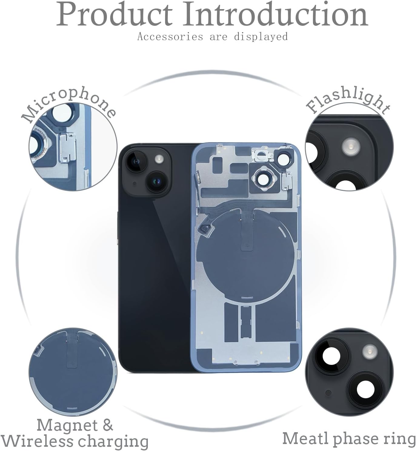 Back Glass Replacement for iPhone 14(6.1 inches Midnight) Integrated Glass & Wireless Charging Repair Tools are Included