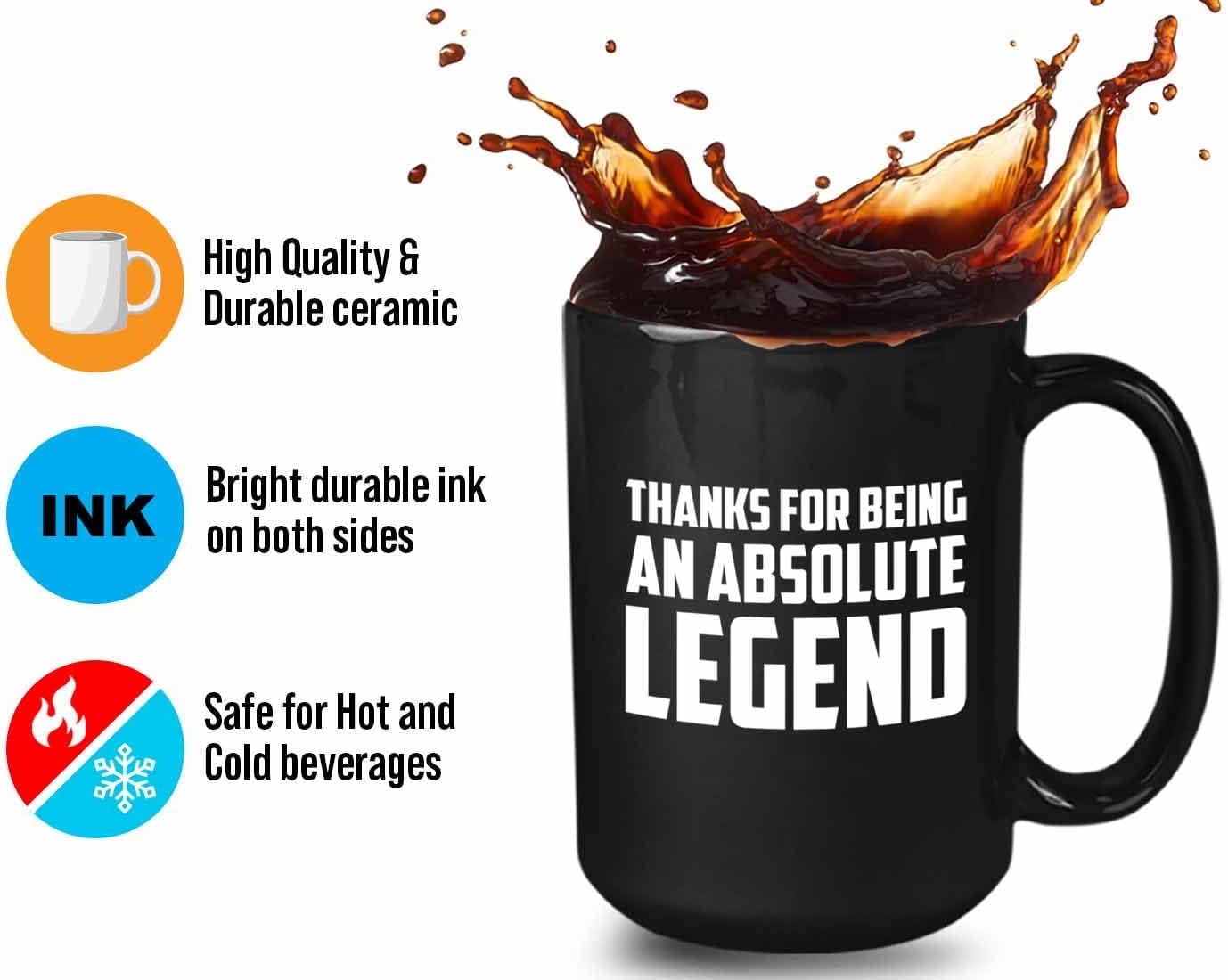 Bubble Hugs Sarcastic Thankyou Coffee Mug 15 Oz Black - Thanks For Being An Absolute Legend - Sarcastic Funny Saying Mean Words Laughable Insulting Quotes for Friends Coworker Family