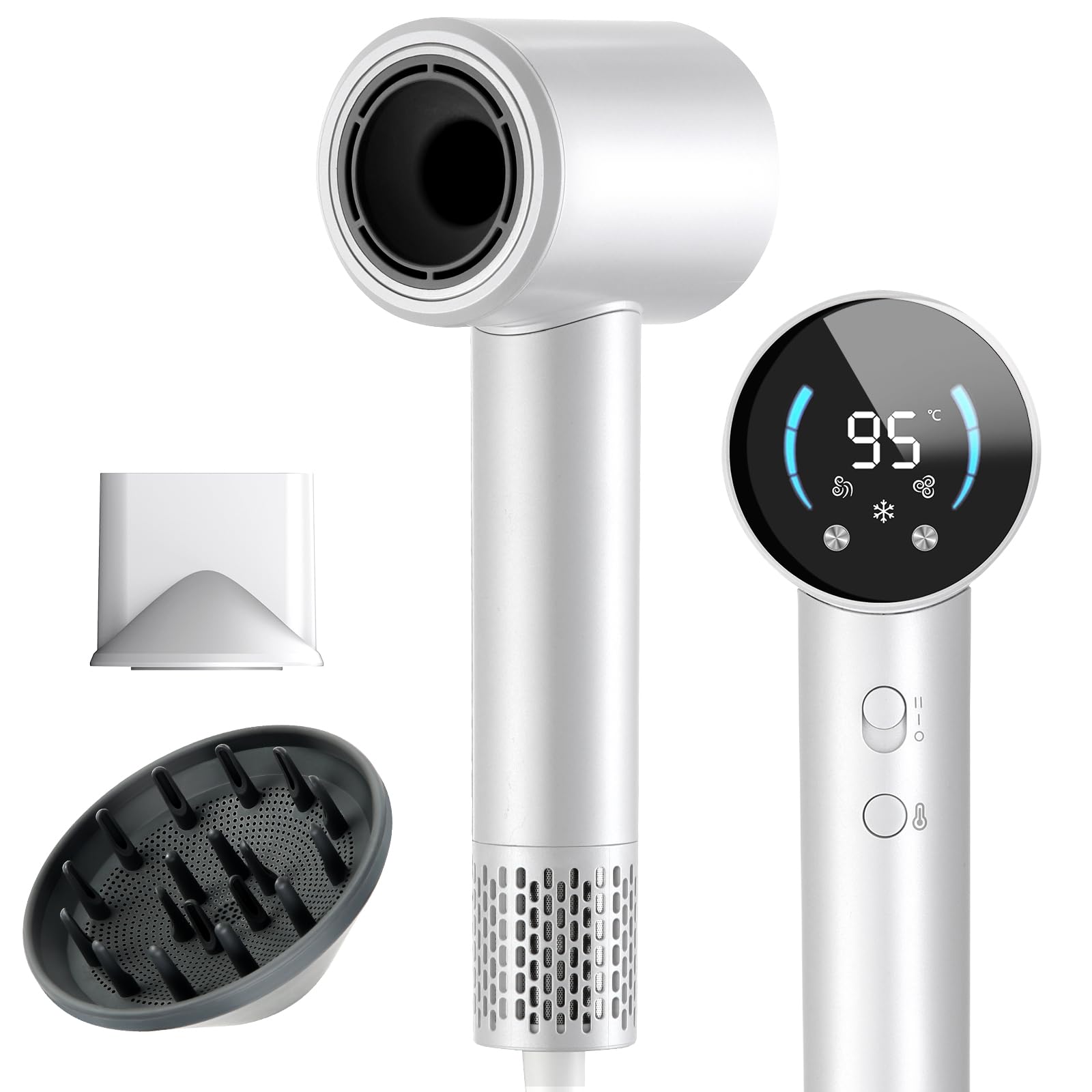 Séchoir Cheveux Pro Ionique - 120 000 RPM Haute Vitesse, 300 Millions d'Ions Négatifs, Faible Bruit avec Diffuseur et Embout - Séchage 5x Plus Rapide pour Tous Types de Cheveux (Femmes/Hommes/Voyage)