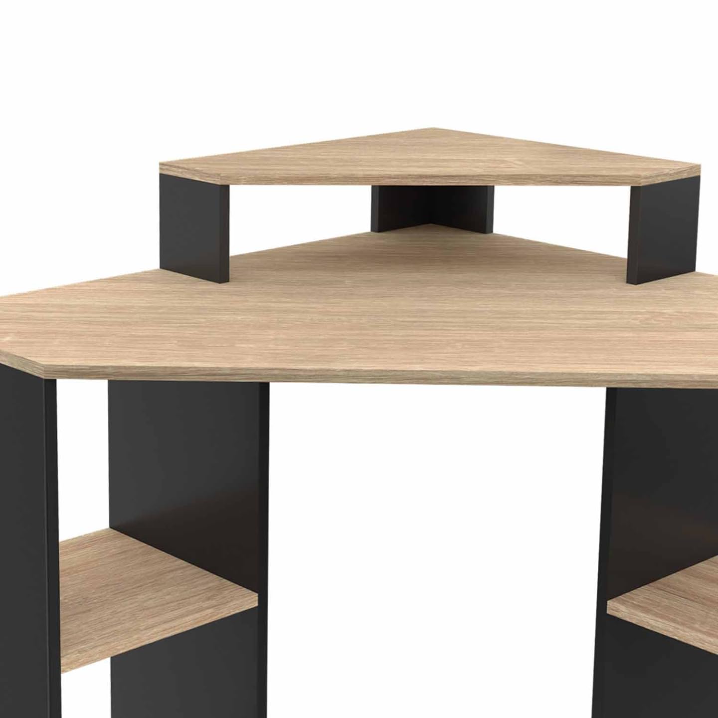 IDMarket - Bureau d'angle Harry Noir et façon hêtre Gain de Place Bureau Informatique avec rangements