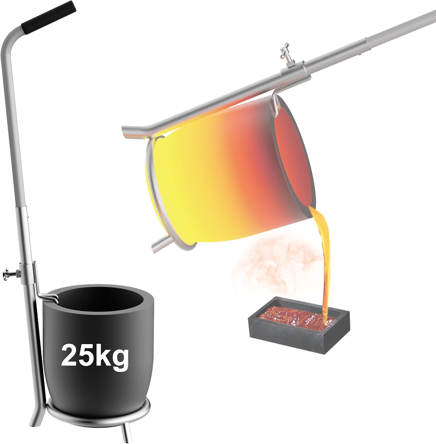 MMasters 25kg Crucible and Tongs Rack for Smelting Metal with a Silicon Carbide Graphite Crucible, for Melting Furnace Work, Melting Aluminum Copper Jewelry Casting Tools