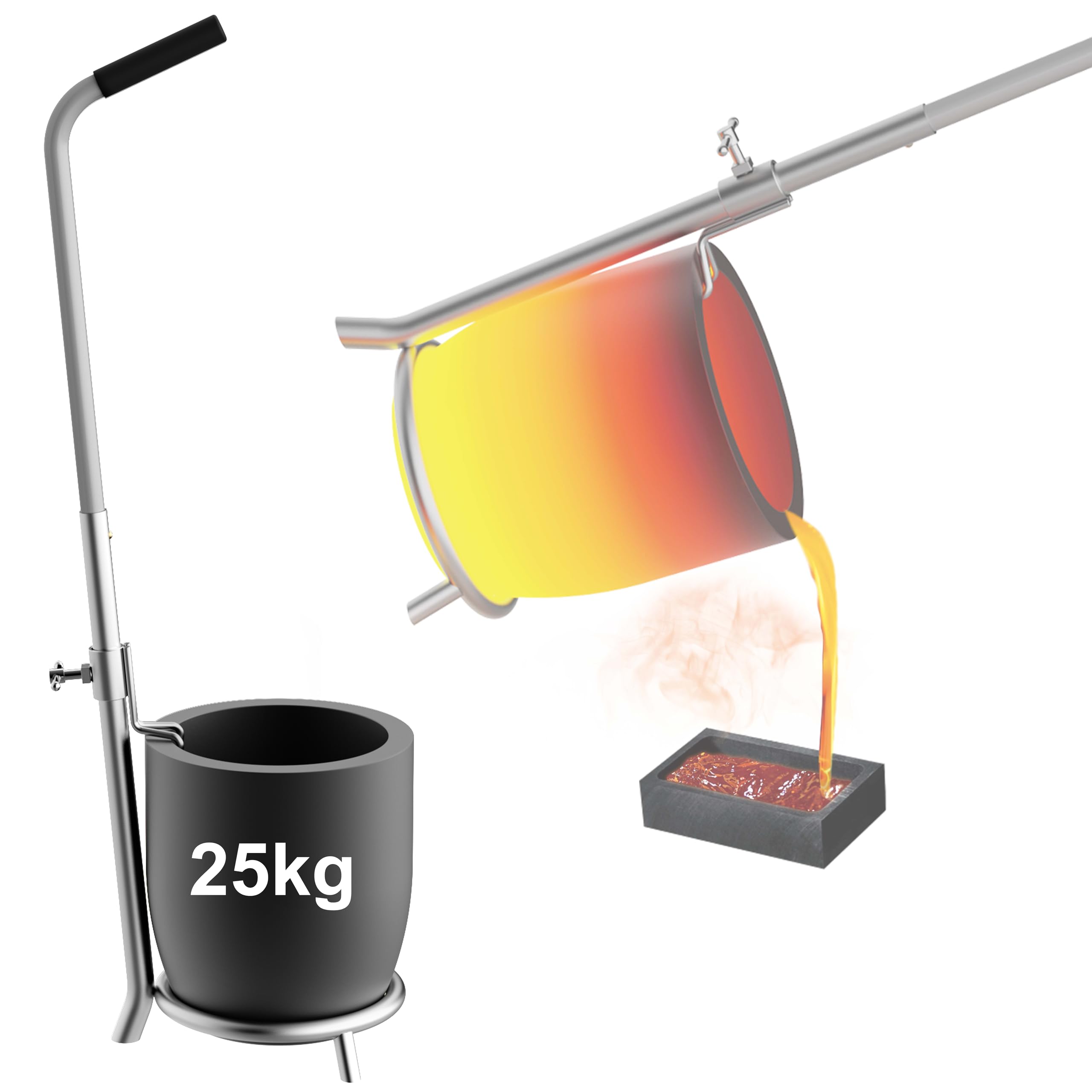 MMasters - Juego de pinzas de mano para crisol de 25 kg para fundir metal con un crisol de grafito de carburo de silicio, para fundir trabajos en horno, fundición de aluminio y cobre, herramientas de