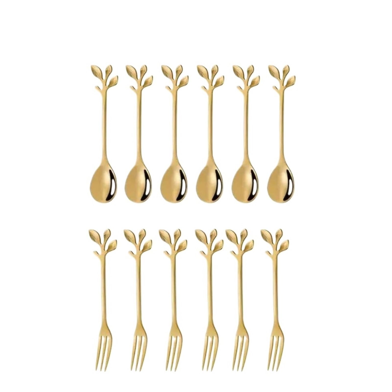 WZPTLKIBAD Dessert Fork Coffee Spoon, Stainless Steel Leaf Handle
