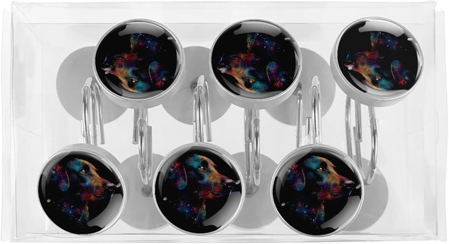 12PCS Galaxy Dog (2) Shower Curtain Hooks Rings for Bathroom, Decorative Shower Curtain Hooks Rods Curtains and Liner