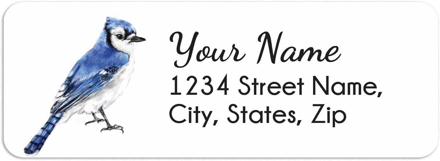 Personalized Return Address Label, Blue Jay Watercolor Art, Welcome Home Gifts, Office Supplies, Self- Adhesive Sticker (Set of 120 Labels)