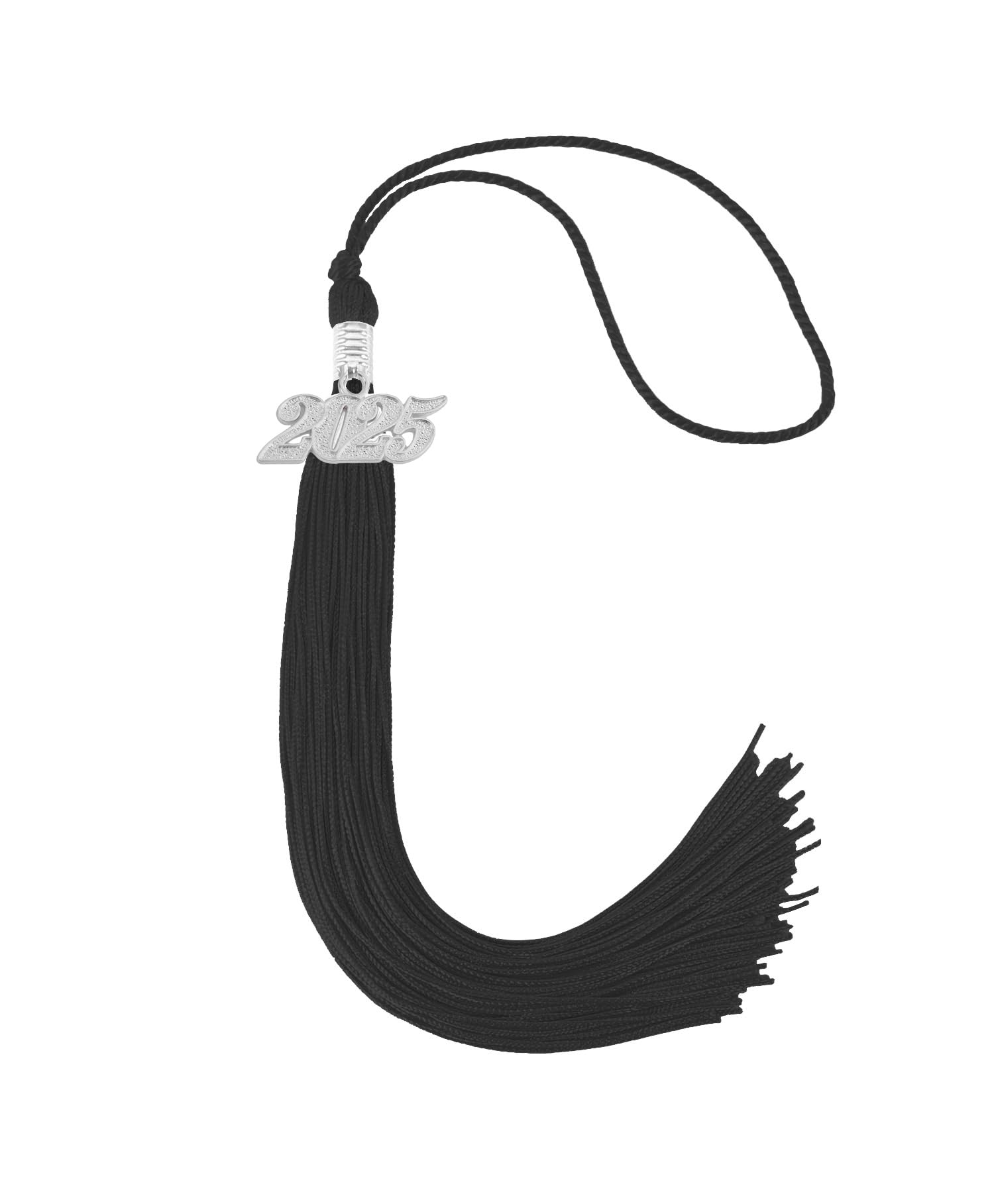 Graduation Single Color Tassel with Date Drop 2025(Black Tassel,Silver Charm)