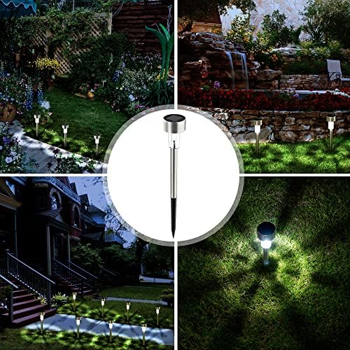 Solpex 16 Pack Solar Lights Outdoor Pathway ,Solar Walkway Lights Outdoor,Garden Led Lights for Landscape/ Patio/Lawn/Yard/Driveway-Cold White (Stainless Steel)