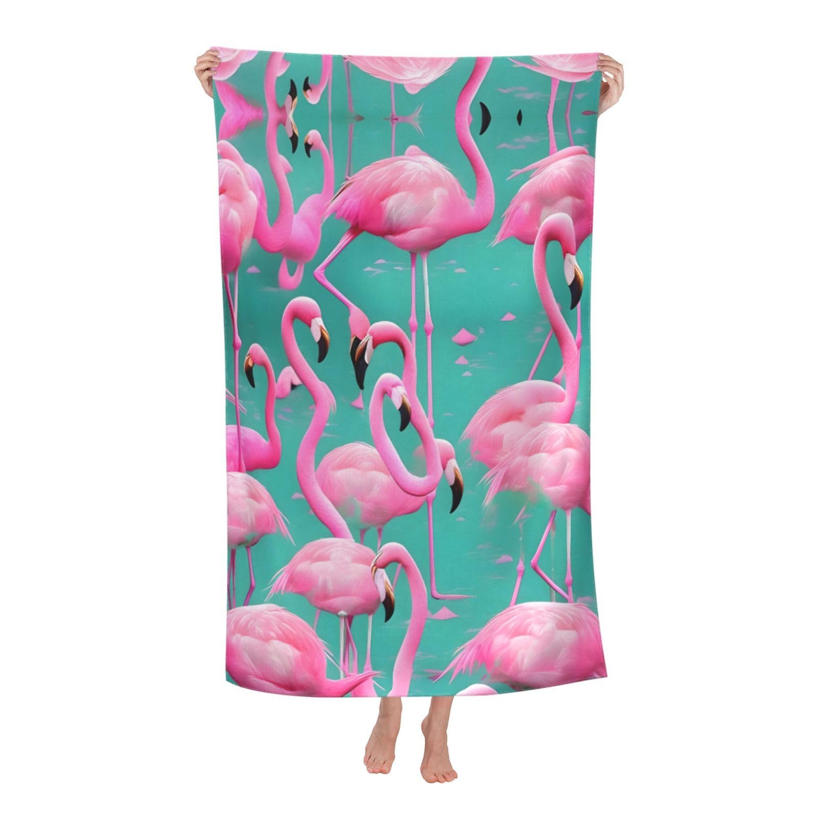 NImongt Lovely Pink Flamingos Print Oversized Adult Beach Towel For Travel Weekend Getaways Festivals Camping Trips