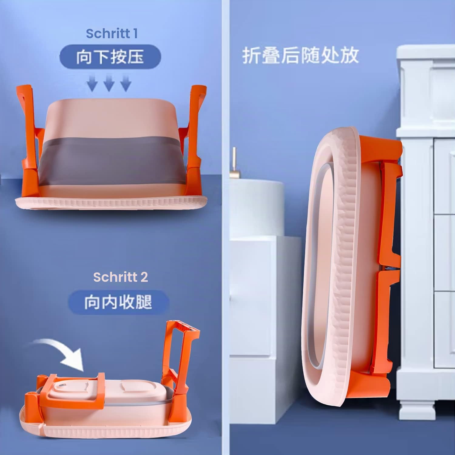 K IKIDO Große Baby Badewanne faltbar für Babys von 0-36 Monaten Ergonomische Babywanne (324 Orange)