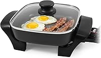 Elite Gourmet EG808 8x8 Non-Stick Electric Skillet with Glass Lid, Dishwasher Safe, Rapid 600W Heat, Black
