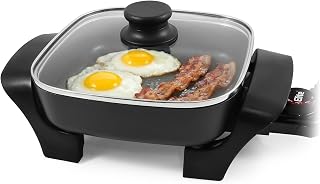 Elite Gourmet EG808 8x8 Non-Stick Electric Skillet, Glass Lid, 200-400°F Control, Dishwasher Safe, 600W Compact for One-Pot Meals