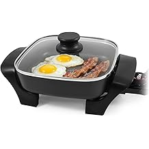 Elite Gourmet EG808 8&rdquo; x 8" Non-stick Electric Skillet, Dishwasher Safe with Tempered Glass Vented Lid, Rapid Heat Up, 600W, Black