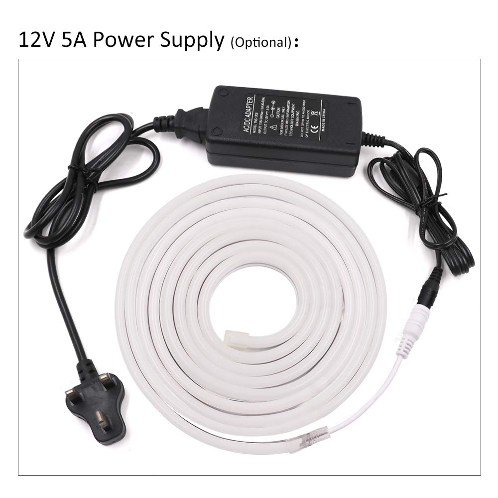 XUNATA 5m Bianco Freddo Striscia LED al Neon con Alimentatore, Flessibile, Impermeabile, DC 12V Luci LED 2835 per Esterni, Feste, Decorazione per Feste, Insegne Pubblicitarie