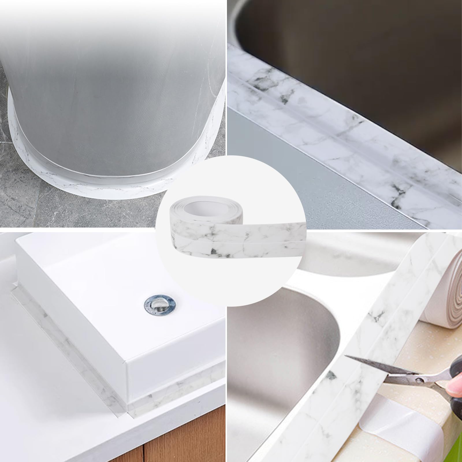 Battiscopa morbido, autoadesivo, nastro sigillante in PVC, per doccia, cucina, bagno, toilette, soffitto (10 rotoli, marmo)