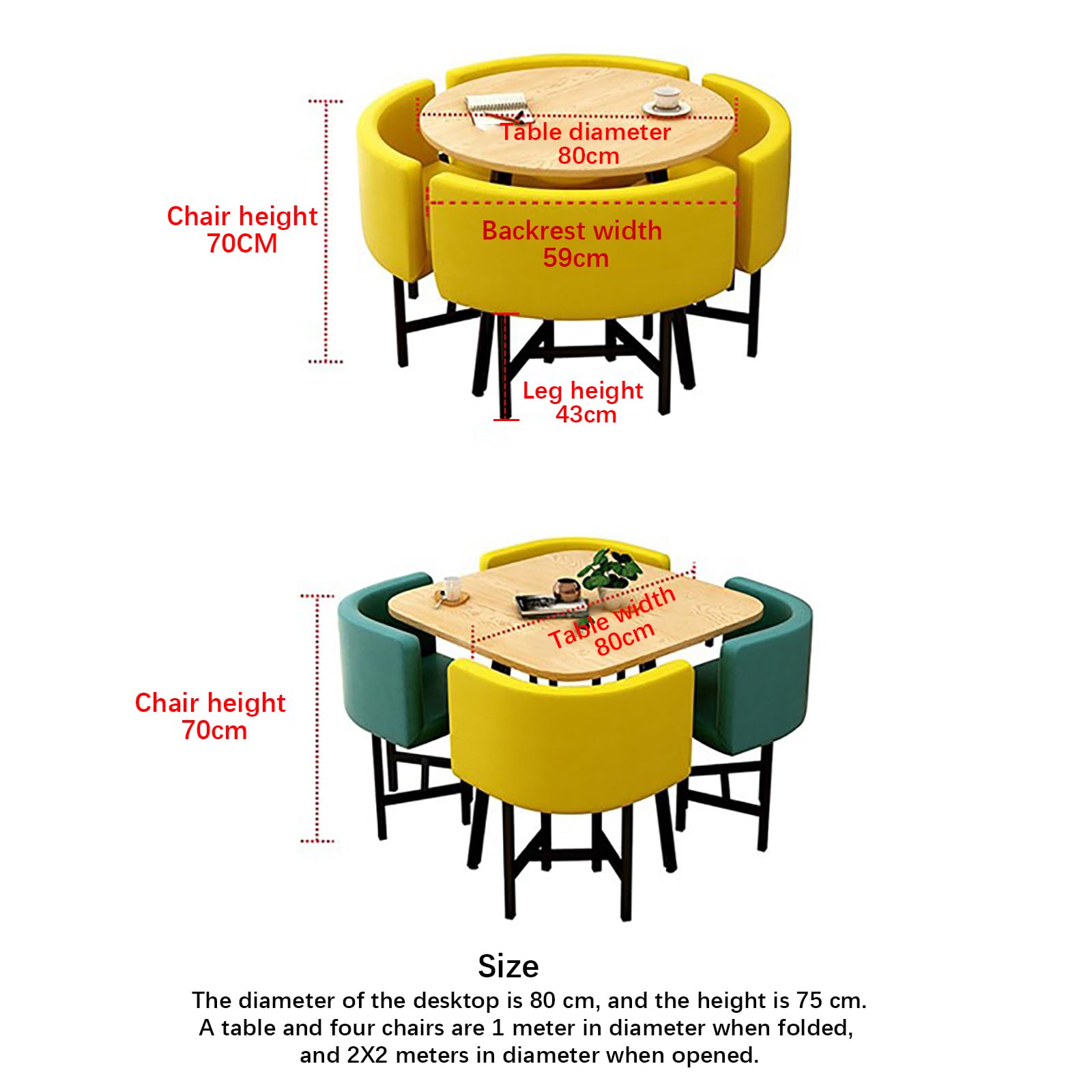 Juego de Mesa de Comedor compacta con 4 sillas, Ideal para Cocina, desayunador, Oficina, cafetería, tapizado de Lino y algodón Duradero, Mesa Redonda compacta F8